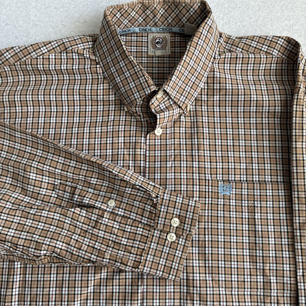 Cinch Mens 2XL XXL Gingham Plaid Western Button Down Workwear Cowboy Starched